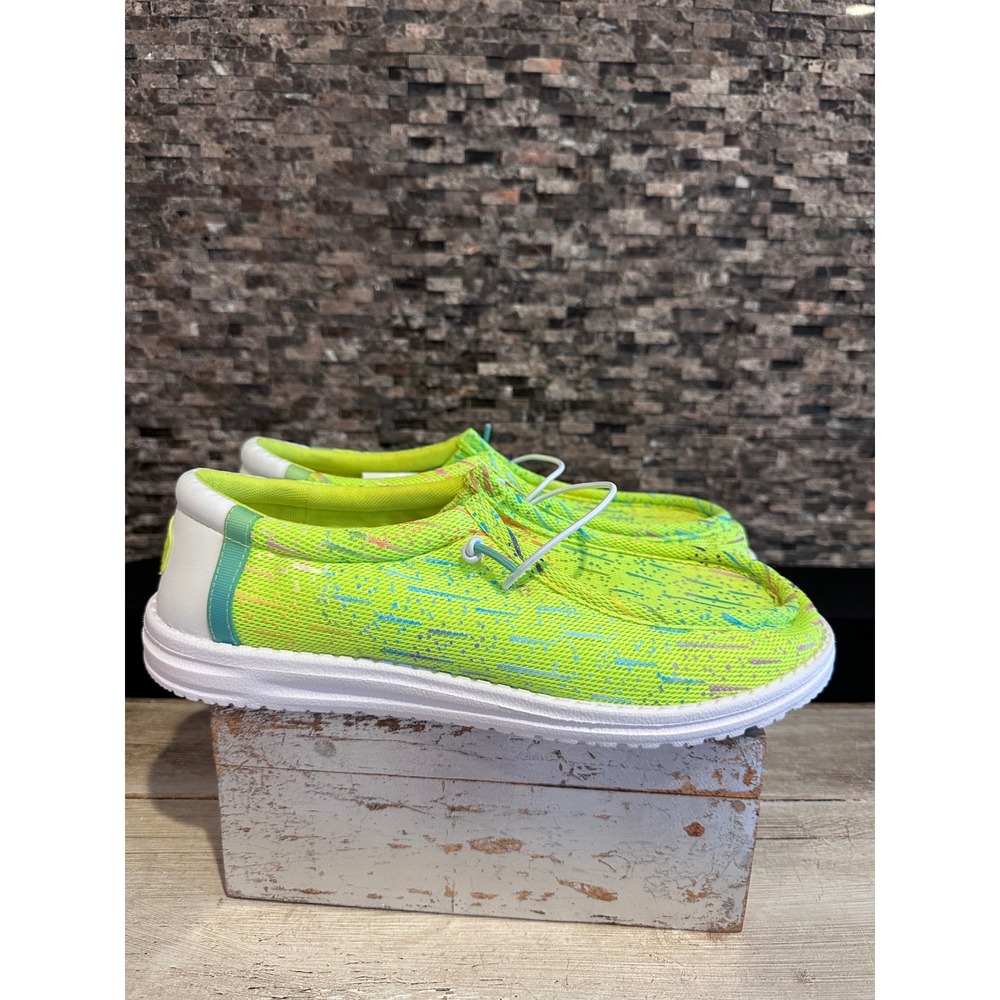 Hey Dude Wally Party Mesh Lime Punch Neon Splatter Loafers 43089-3T1 Mens 12